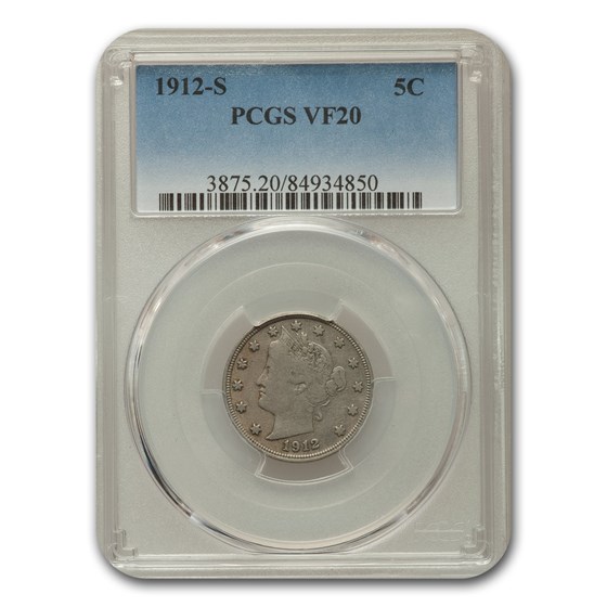 1912-S Liberty Head V Nickel VF-20 PCGS 1912-S Liberty Head V Nickel VF-20 PCGS